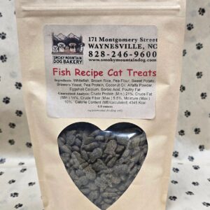 Cat treats in heart-windowed packaging.
