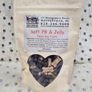 Dog treats in a paw-print design bag.
