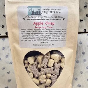 Dog treats in heart-shaped window bag.