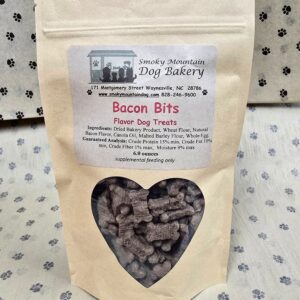 Bag of bacon-flavored dog treats.
