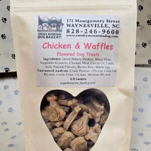 Dog treats in a heart-shaped window bag.