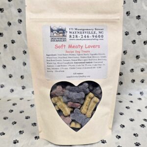 Bag of assorted dog treats with label.