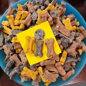 Dog treats with coin for size comparison.