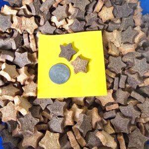 Star-shaped dog treats with a coin.