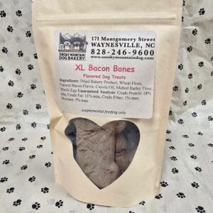 Dog treat package with bacon bones.